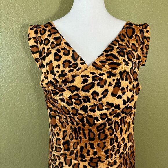 Lady De Couture Women's 2X Wrap Front Leopard Print Midi Brown Vintage Mobwife - Picture 2 of 6